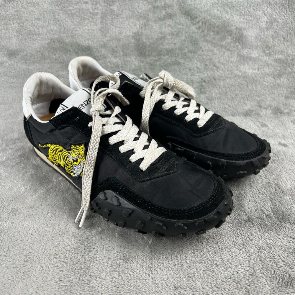 Kenzo Move Sneakers Womens 37 Black Embroidered Tiger Trainers Mascot